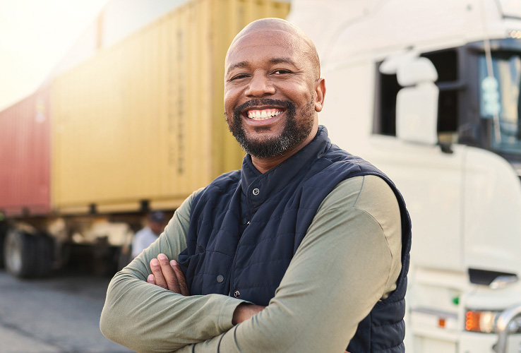 Man in front of truck